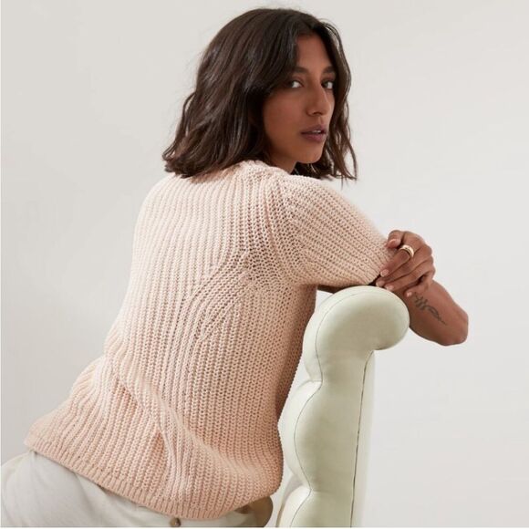 Banana Republic Chunky Knit Cream Short Sleeve Sweater Size Small Minimalist - Picture 2 of 13